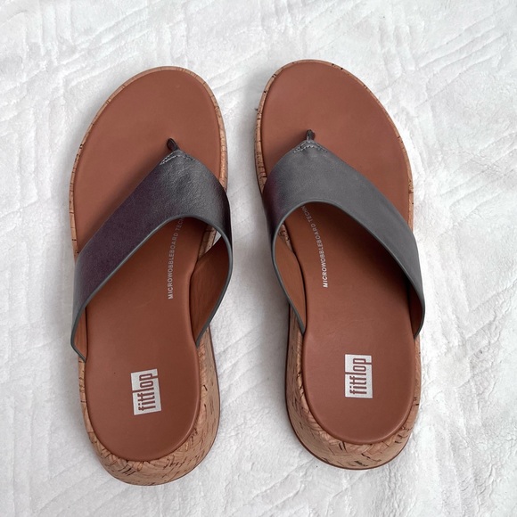 FitFlop Metallic F-mode Leather/Cork Flatform Sandals - Picture 3 of 11